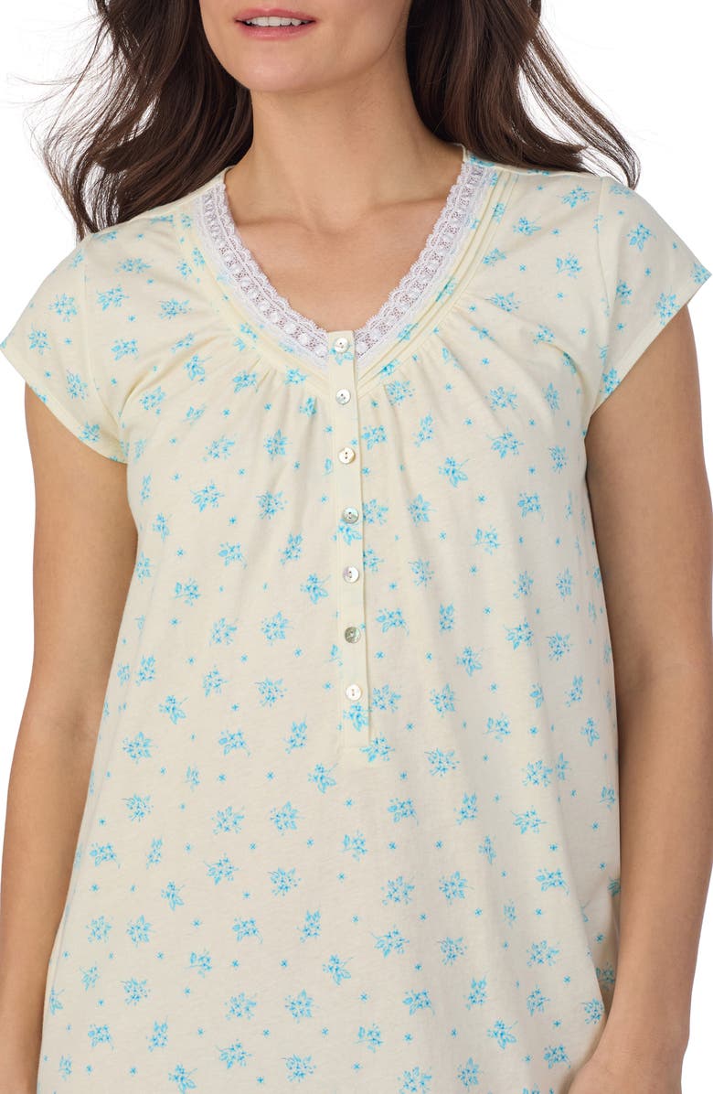 Eileen West Floral Print Cap Sleeve Cotton Jersey Nightshirt, Alternate, color, Yellow Print