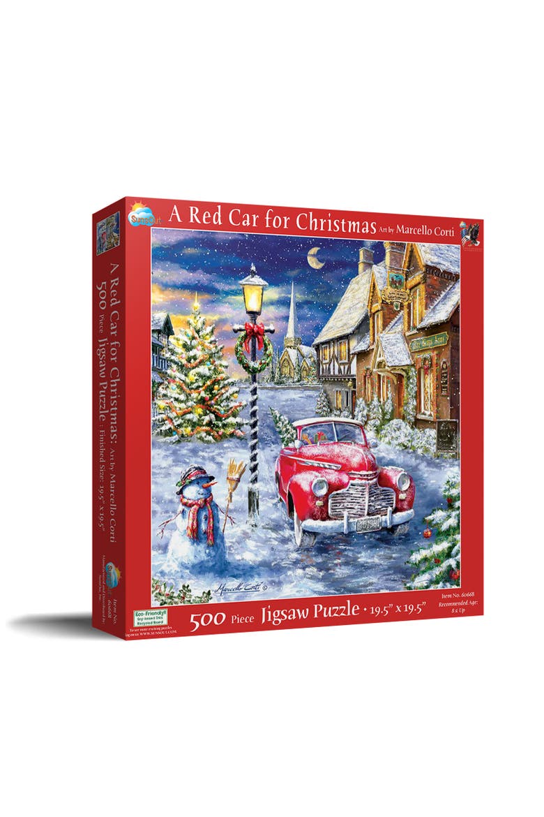 A Red Car for Christmas 500 piece Jigsaw Puzzle for Adults, Main, color, Multicolor
