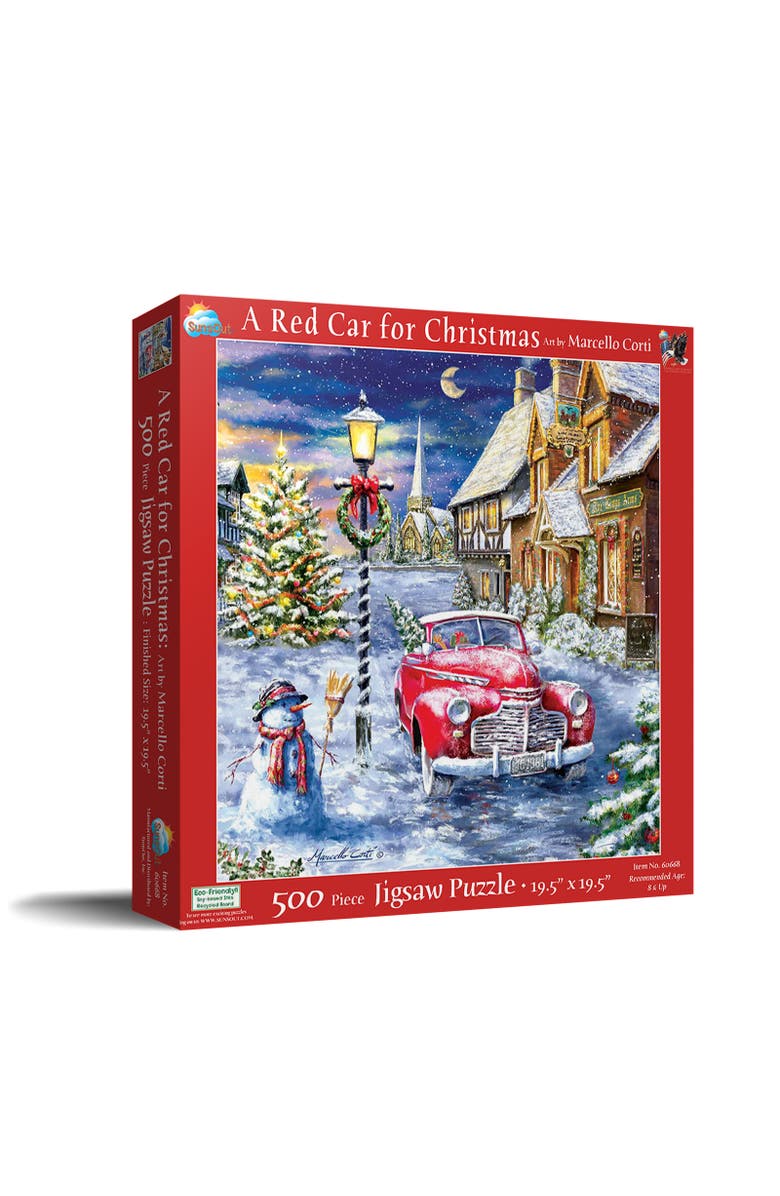 Sunsout A Red Car for Christmas 500 piece Jigsaw Puzzle for Adults, Main, color, Multicolor