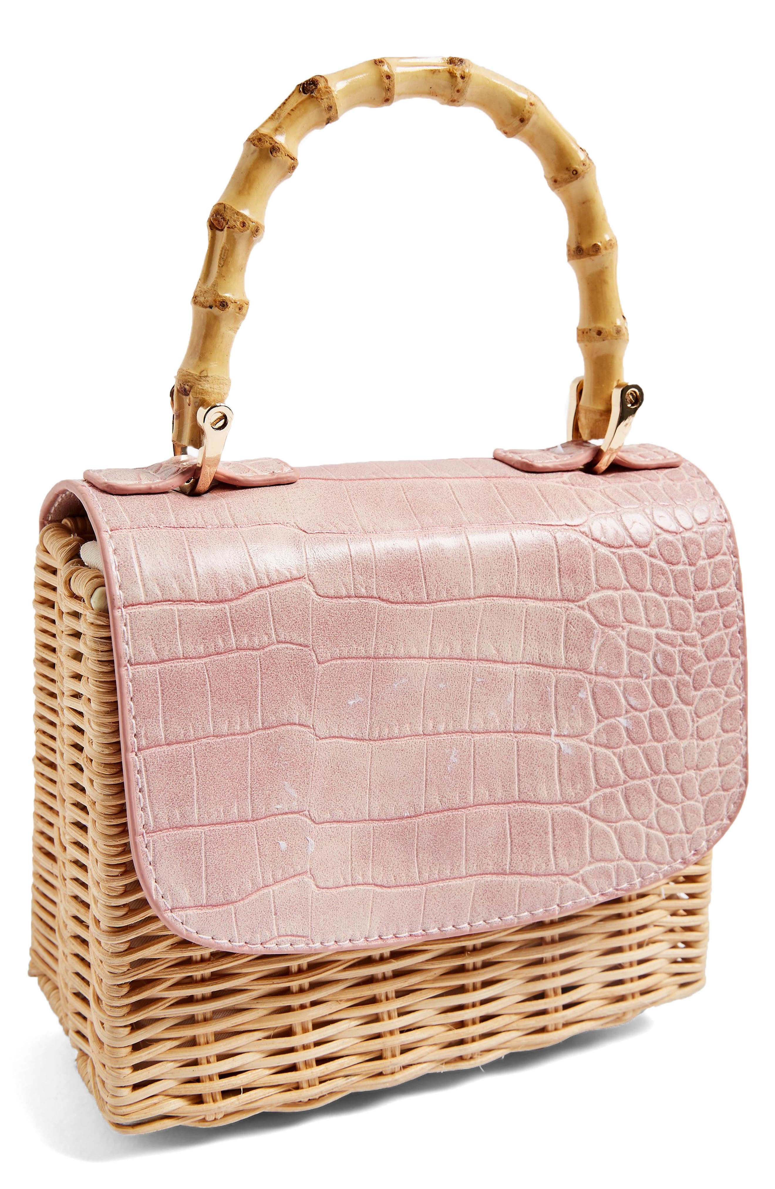 Boxy Woven Straw Shoulder Bag, Alternate, color, PINK