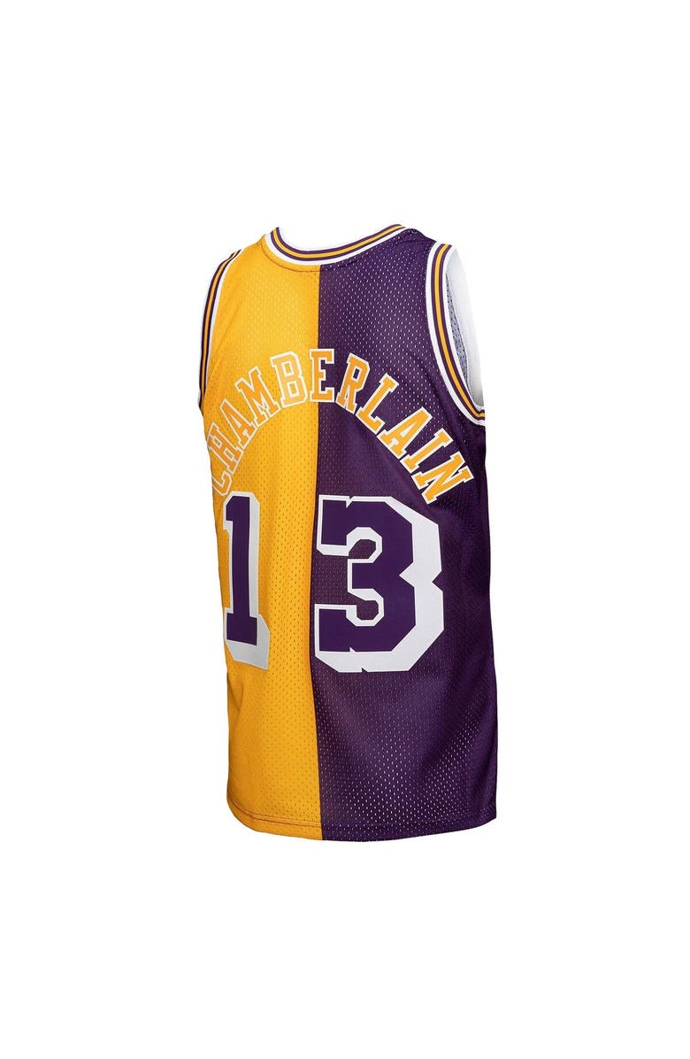 Mitchell & Ness Men's Mitchell & Ness Wilt Chamberlain Purple/Gold Los Angeles Lakers Hardwood Classics 1971/72 Split Swingman Jersey, Alternate, color, 