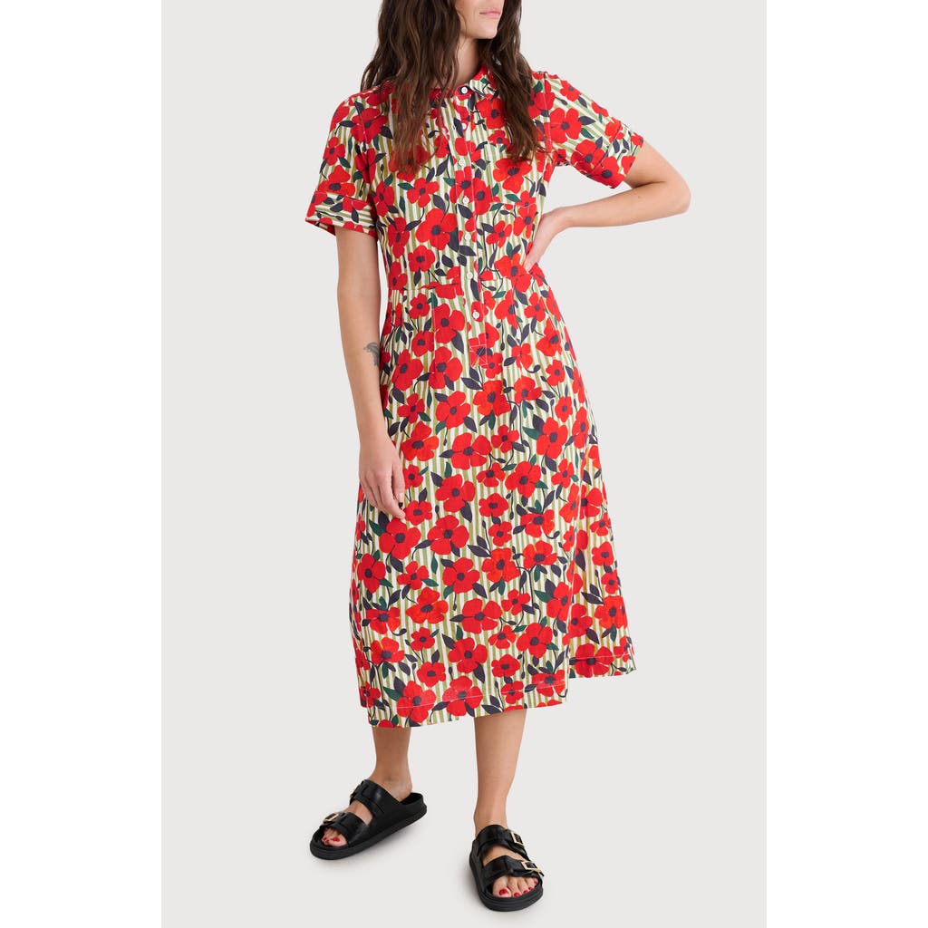 Seasalt Cornwall Birch Glade Floral Organic Cotton Midi Shirtdress In Red