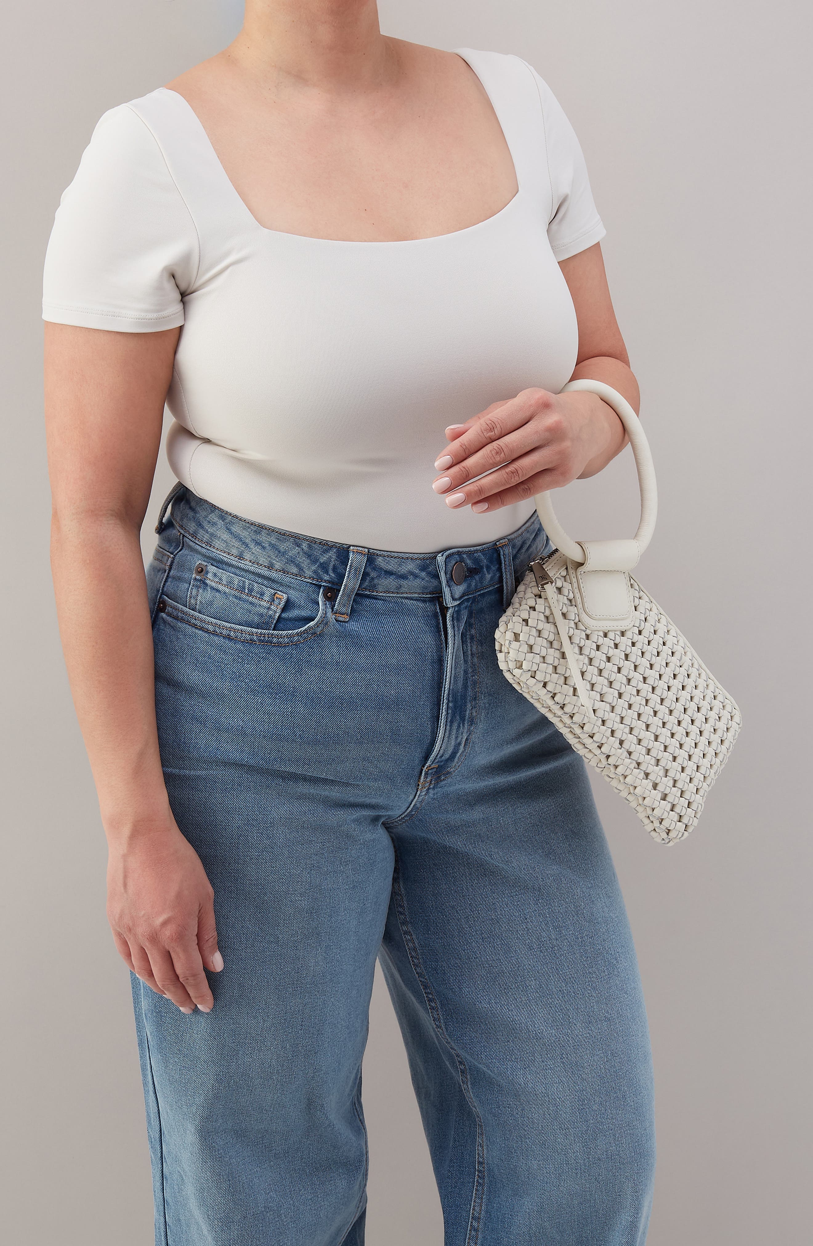 HOBO Sable Woven Leather Clutch, Alternate, color, Whitecap