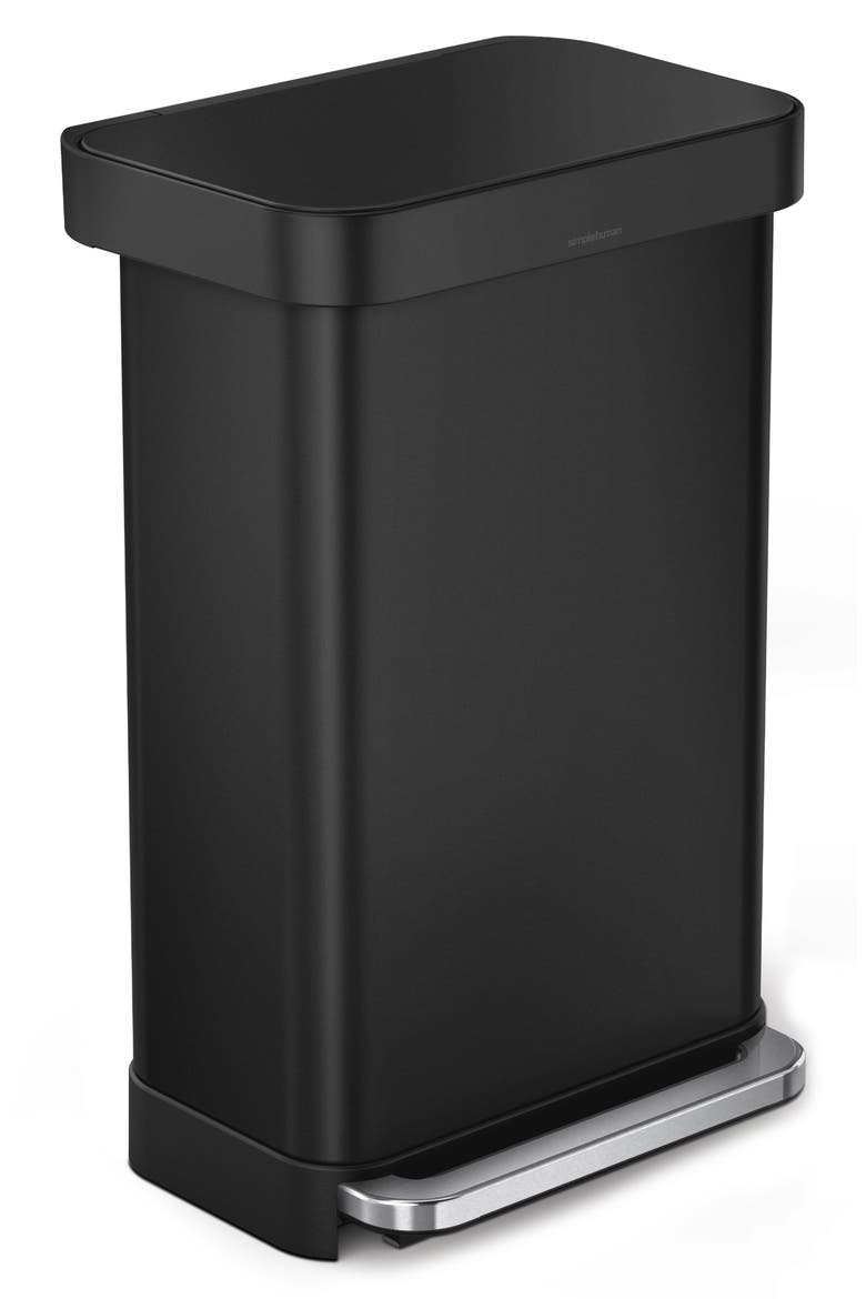 45L rectangular step can with liner pocket, Main, color, MATTE BLACK