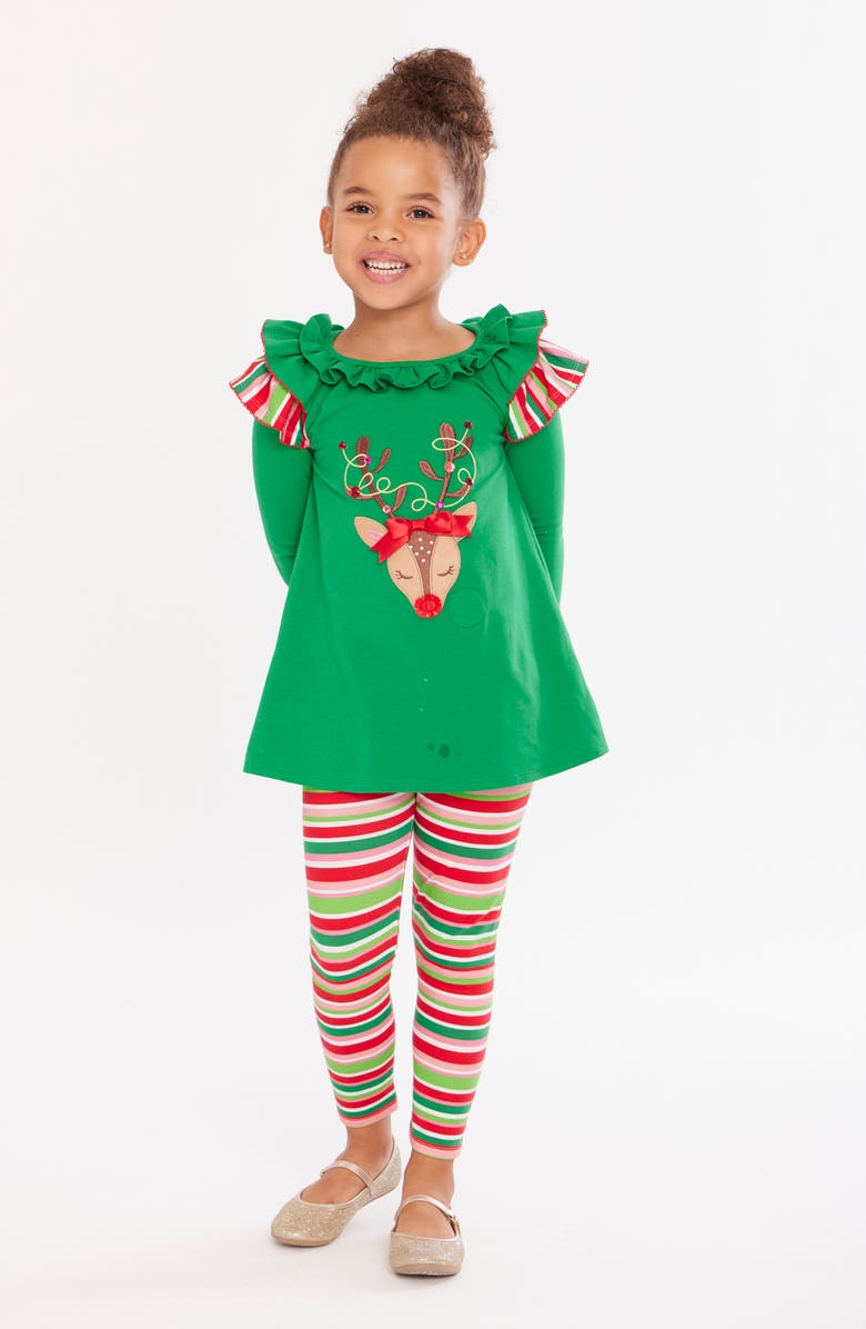 Bonnie Jean Reindeer Tunic & Leggings Set, Alternate, color, Green