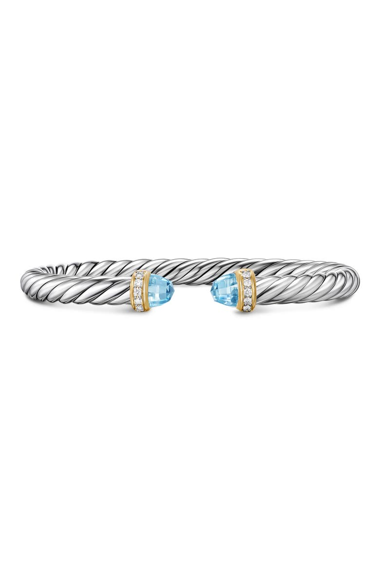 Cable Flex Bracelet in Sterling Silver with 14K Gold, Prasiolite & Diamonds, 6mm, Main, color, LIGHT BLUE