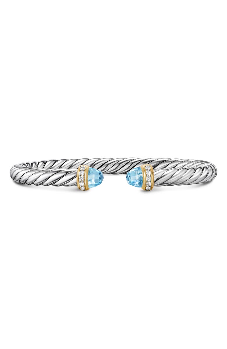 David Yurman Cable Flex Bracelet in Sterling Silver with 14K Gold, Prasiolite & Diamonds, 6mm, Main, color, Light Blue