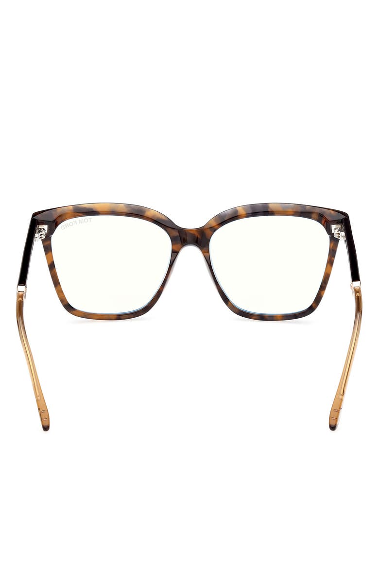 TOM FORD 56mm Square Blue Light Blocking Optical Glasses, Alternate, color, Havana Rose Gold / T Logo