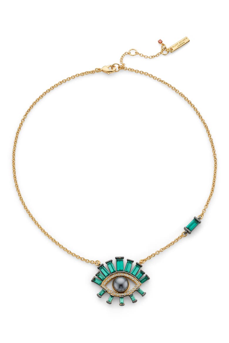 Faux Pearl Evil Eye Pendant Necklace, Alternate, color, GREEN