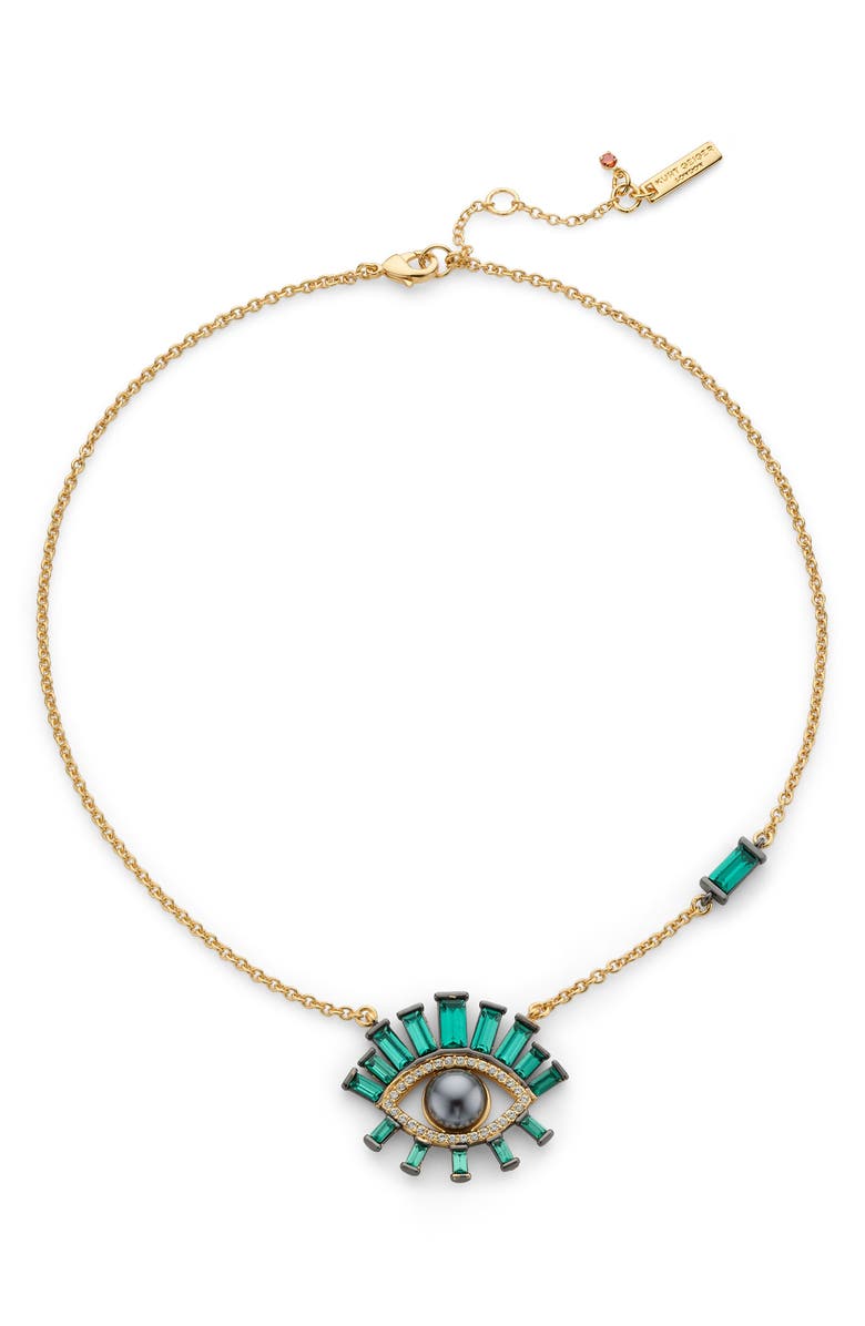 Kurt Geiger London Faux Pearl Evil Eye Pendant Necklace, Alternate, color, Green