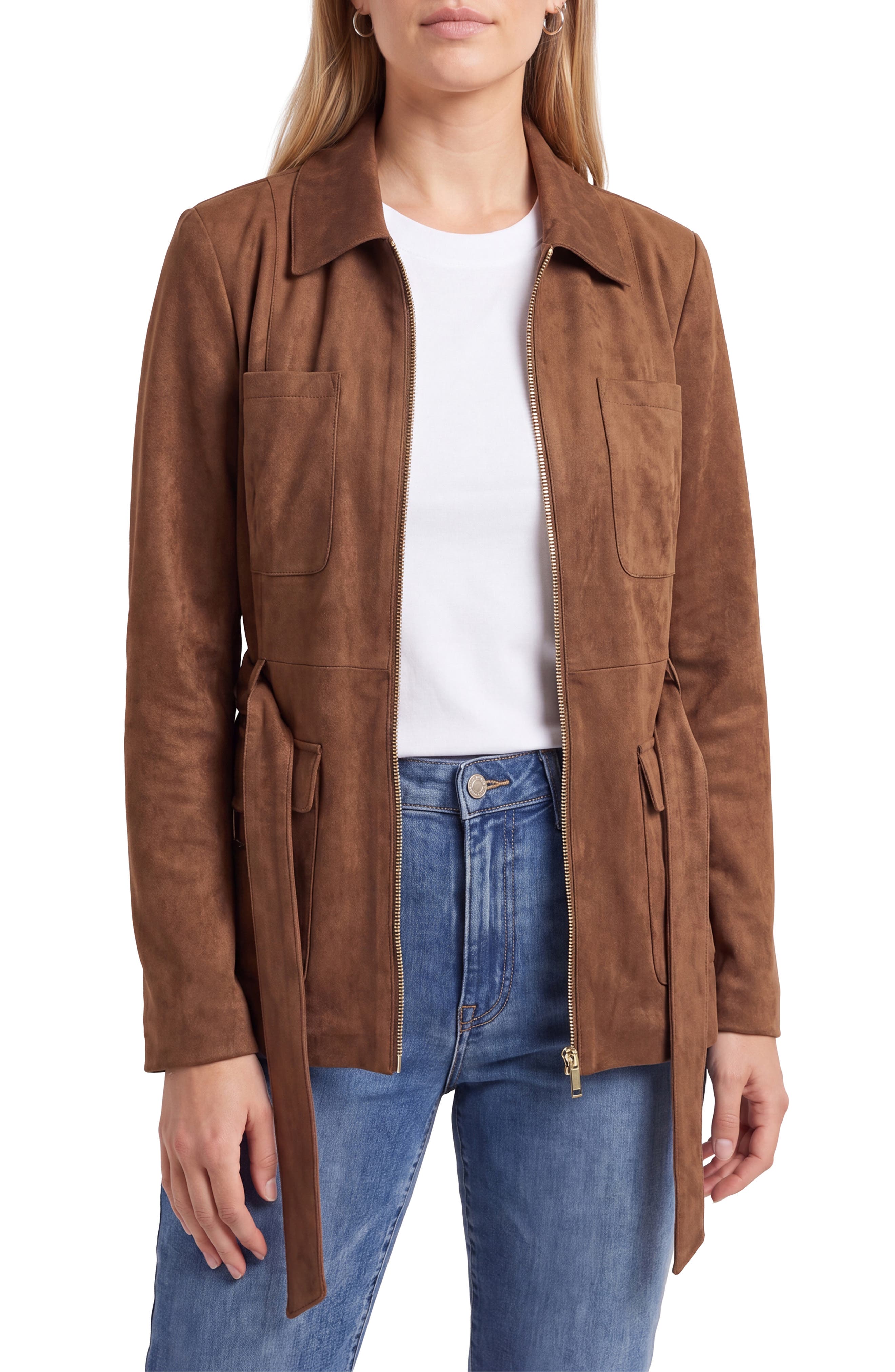 Faux Suede Utility Jacket