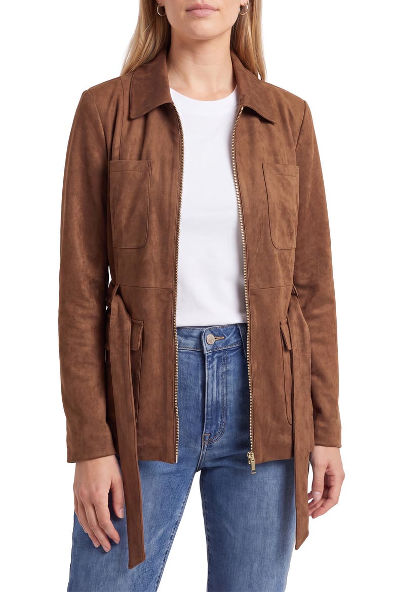 Faux Suede Utility Jacket, Main, color, WHISKEY