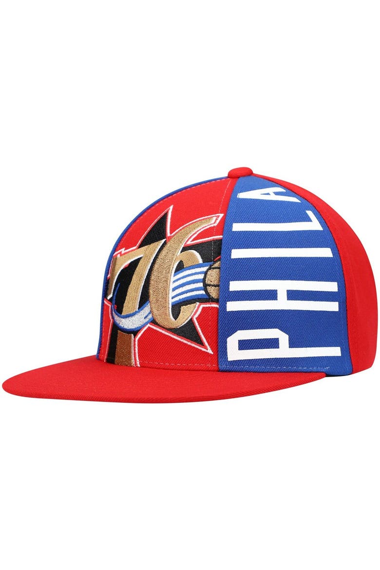 Men's Mitchell & Ness Red Philadelphia 76ers Hardwood Classics Big Face Callout Snapback Hat, Main, color, Red