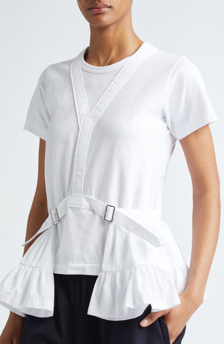 Comme des Garçons Girl Belted Peplum V-Neck T-Shirt, Alternate, color,