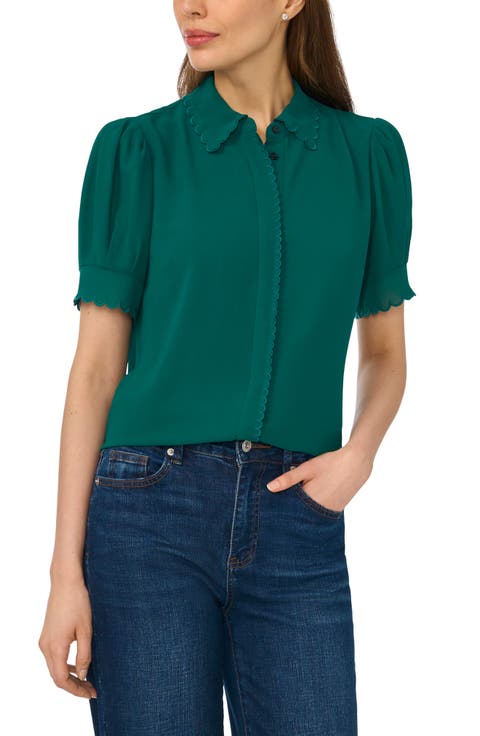 Scallop Trim Button-Up Shirt