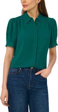 CeCe Scallop Trim Button-Up Shirt