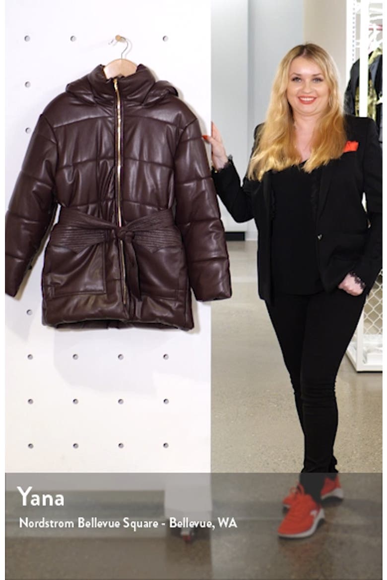 Lenox Faux Leather Belted Puffer Coat video