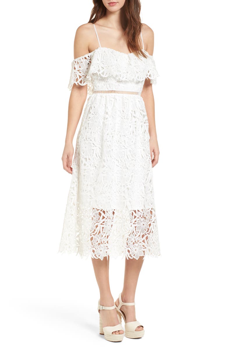 ASTR the Label Lace Off the Shoulder Midi Dress, Main, color, 
