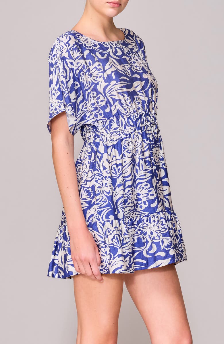 MELLODAY Floral Print Minidress, Alternate, color, Blue/ White Paisley