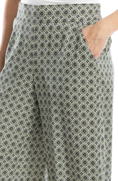 Max Studio Texture Rayon Cropped Pant In Cream/olive Stacked Star Geo
