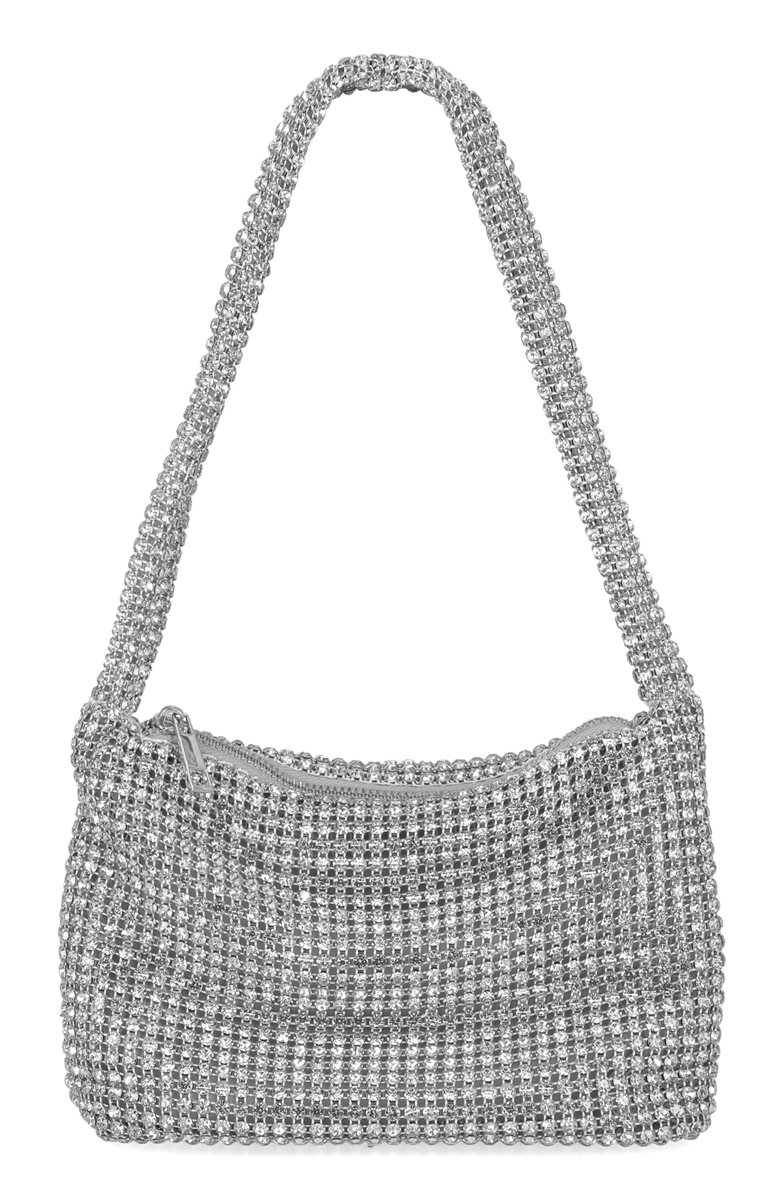 Jessica McClintock Fiona Rhinestone Embellished Shoulder Bag, Main, color, Silver