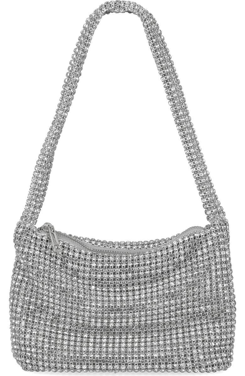 Jessica McClintock Fiona Rhinestone Embellished Shoulder Bag, Main, color, Silver