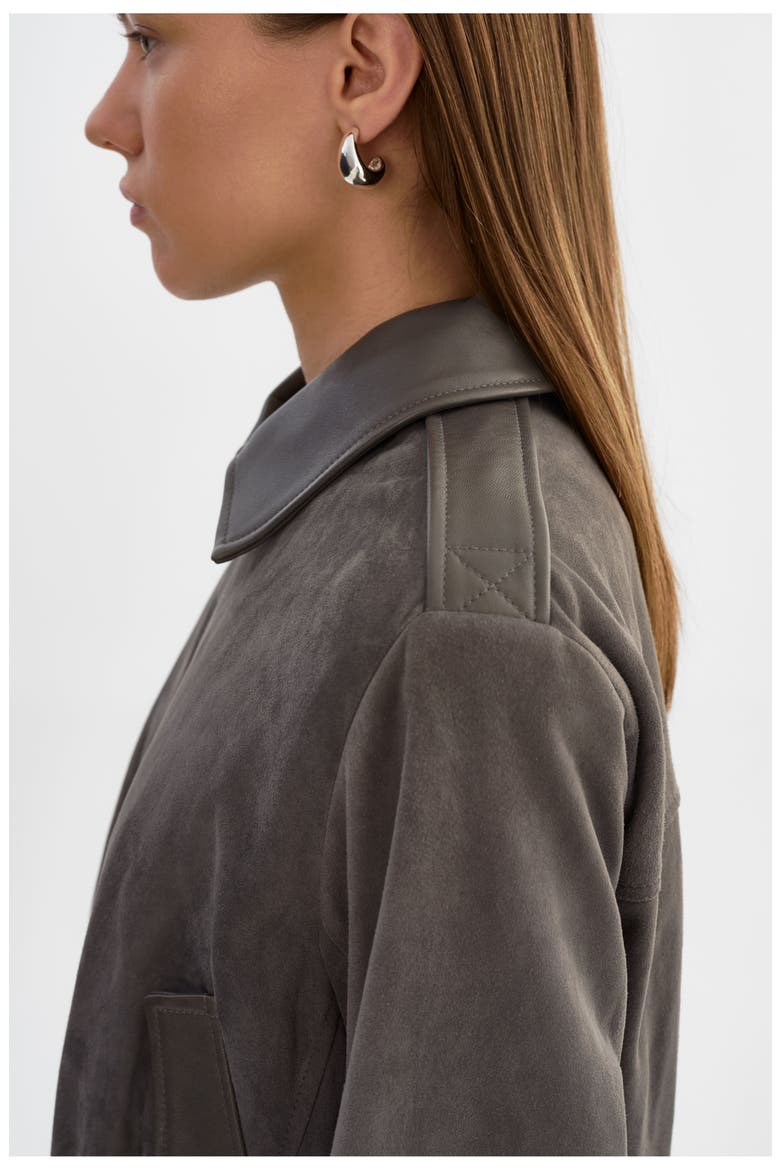 Robbie | Suede Bomber Jacket, Alternate, color, Steel Grey