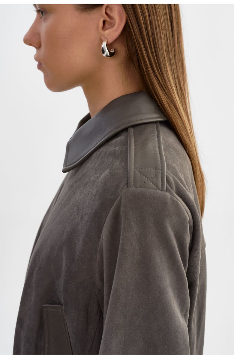 LAMARQUE Robbie | Suede Bomber Jacket, Alternate, color, Steel Grey