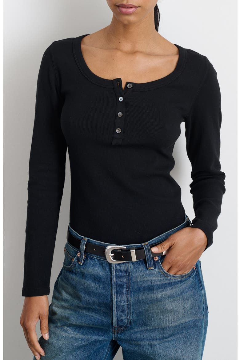 Everyday Long Sleeve Rib Henley, Main, color, BLACK