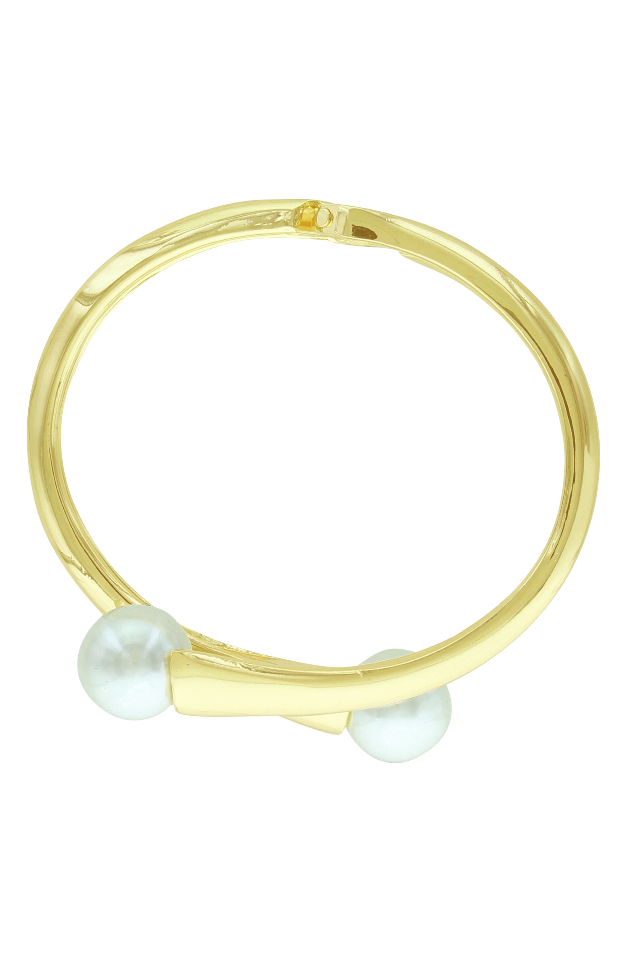 Imitation Pearl Crossover Hinge Bangle
