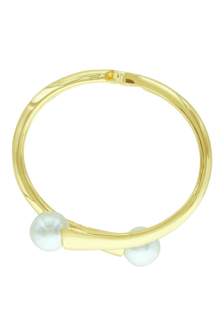 Imitation Pearl Crossover Hinge Bangle, Main, color, GOLD / WHITE