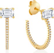 Crislu Baguette-Cut Cubic Zirconia Pavé Huggie Hoop Earrings