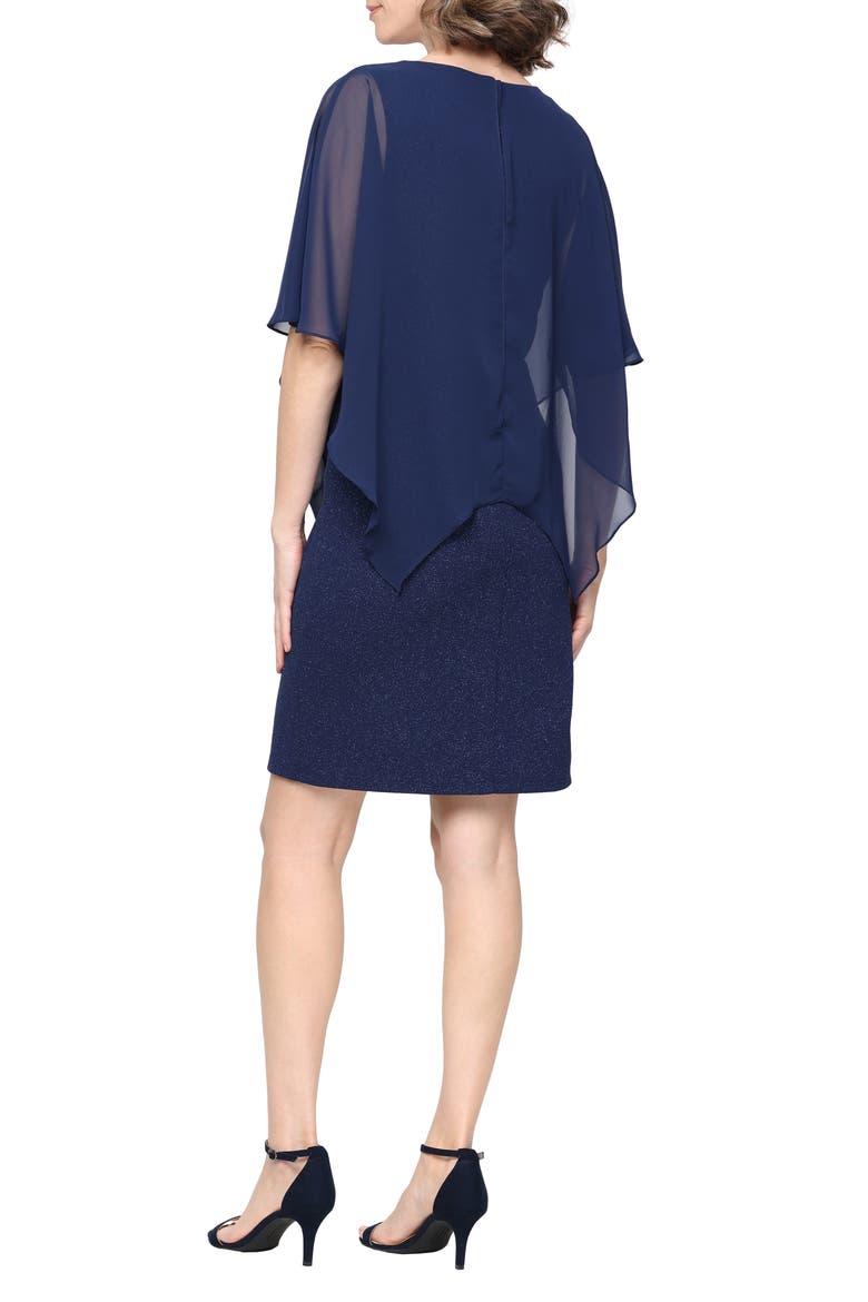Chiffon Drape Glitter Knit Sheath Dress, Alternate, color, NAVY