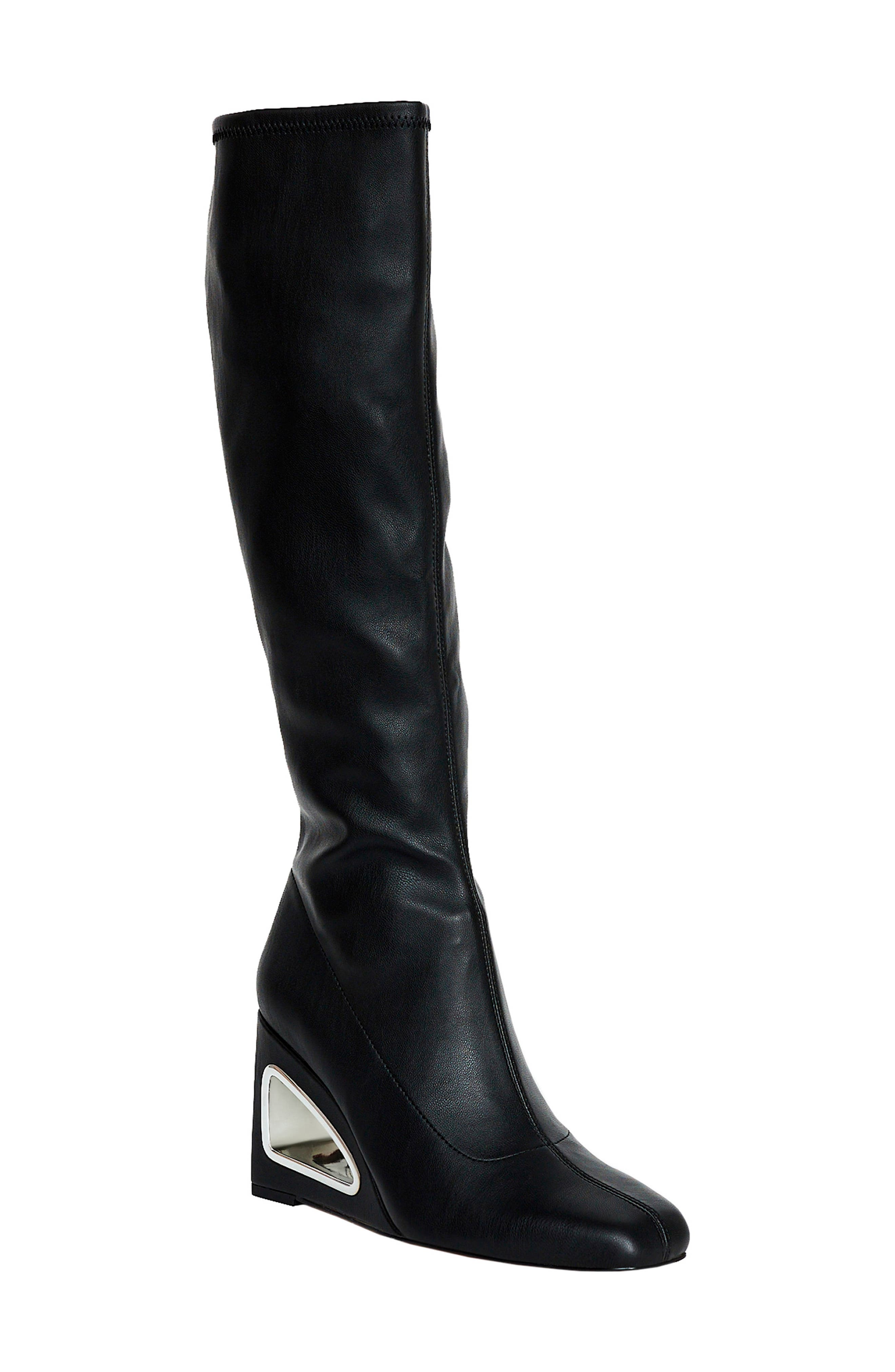 The Hollow Wedge Knee High Boot, Main, color, BLACK