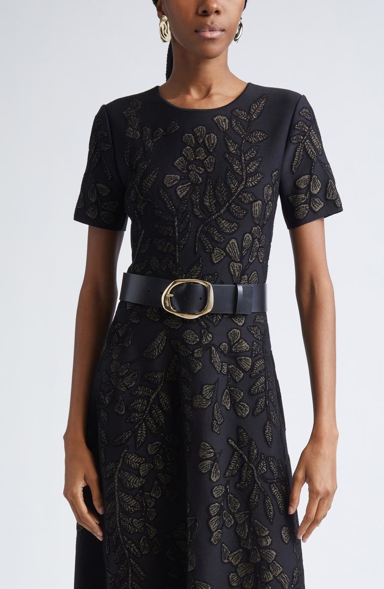 Carolina Herrera Sculptural Leather Belt, Main, color, Black