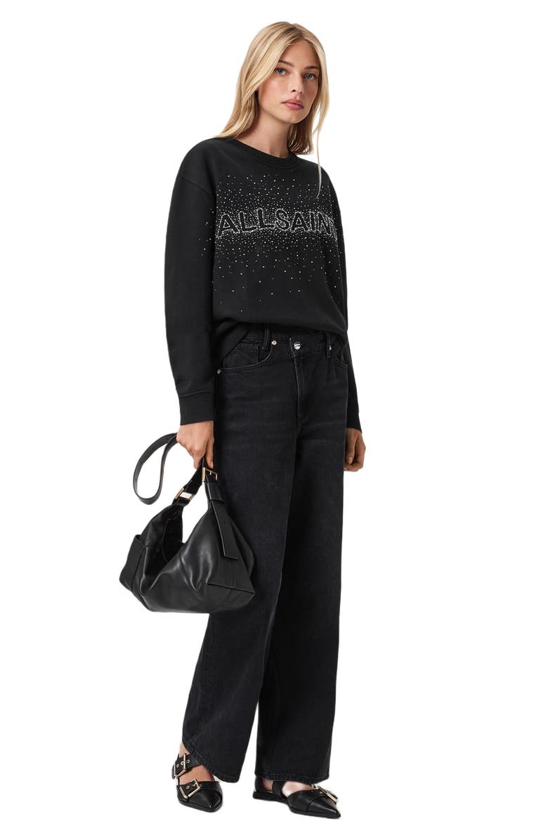 AllSaints Etta Crystal Embellished Fleece Sweatshirt, Alternate, color, Black