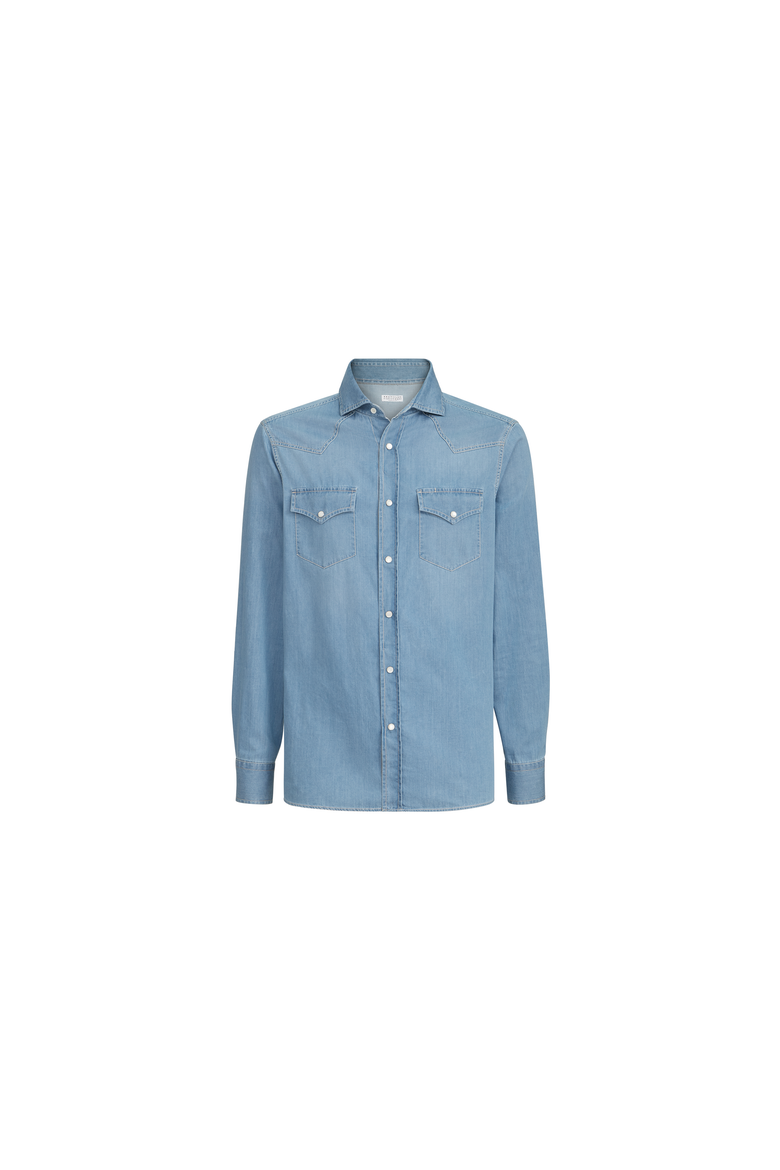 Lightweight denim western shirt, Alternate, color, Light Blue Denim