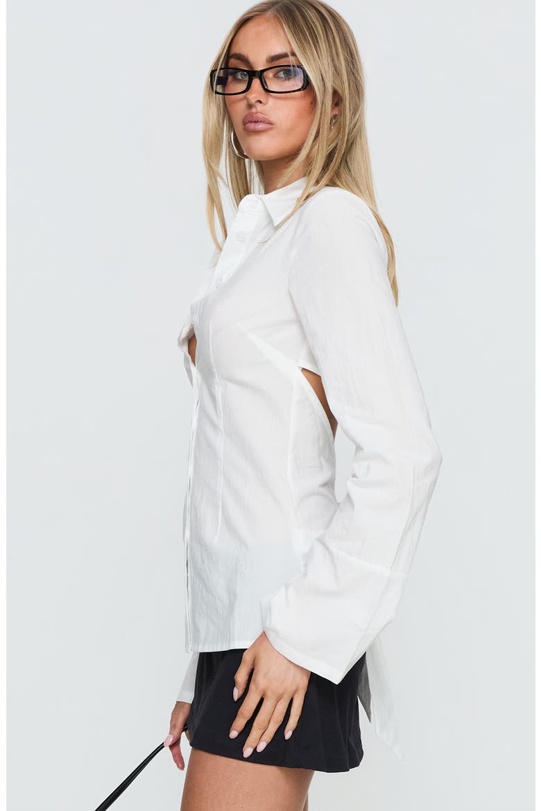 Lesper Open Back Tie Long Sleeve Cotton Shirt, Alternate, color, WHITE