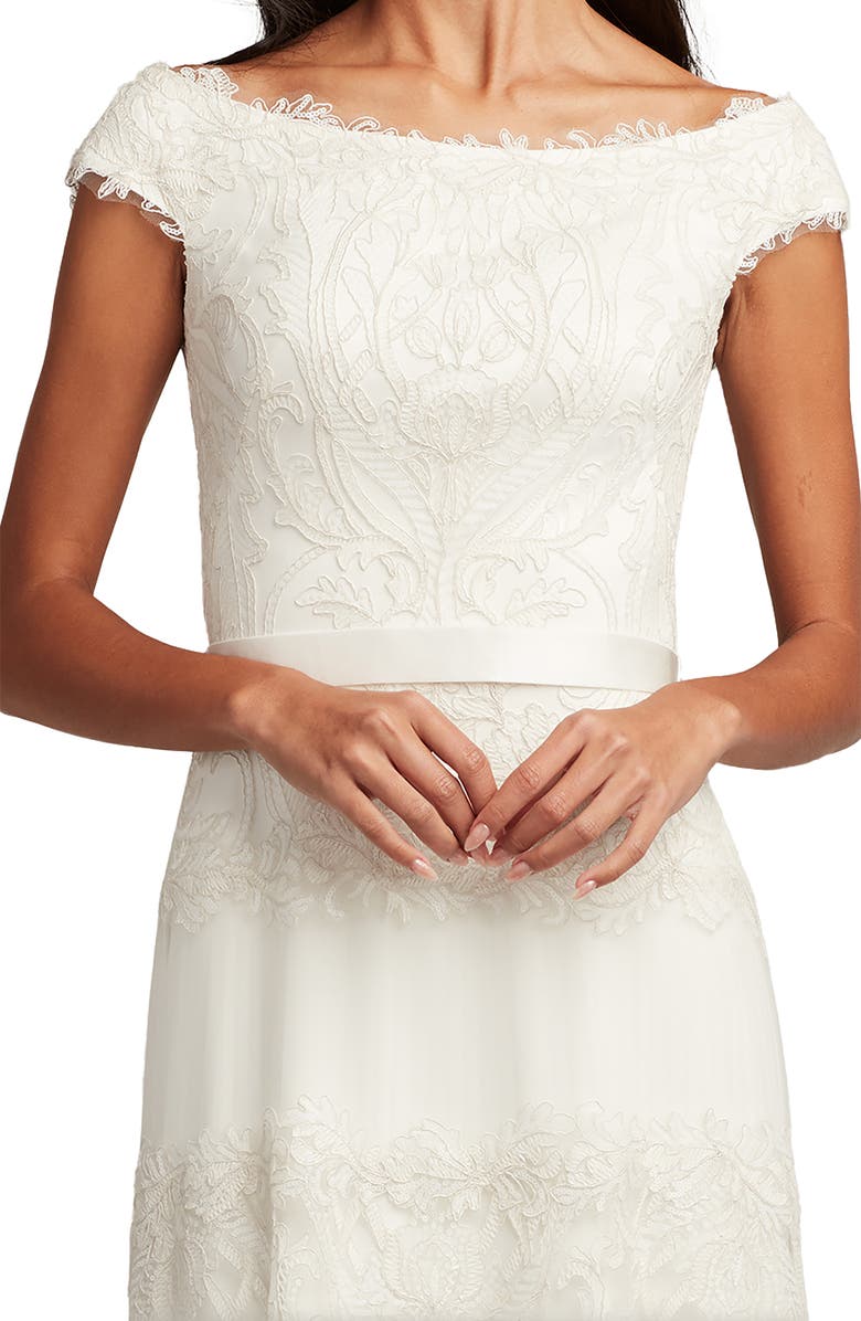 Tadashi Shoji Sequin Corded Lace Off the Shoulder Gown, Alternate, color, 