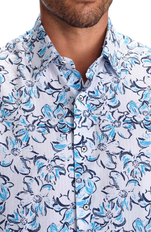 Studio Garnet Los Angeles Azure Bloom Short Sleeve Cotton Seersucker Button-up Shirt In Blue