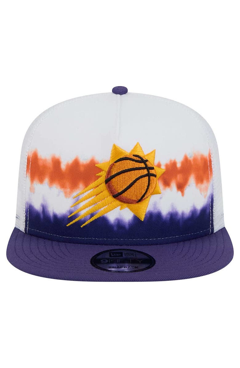 New Era Men's New Era White/Purple Phoenix Suns Dip-Dye 9FIFTY A-Frame Trucker Snapback Hat, Alternate, color, White