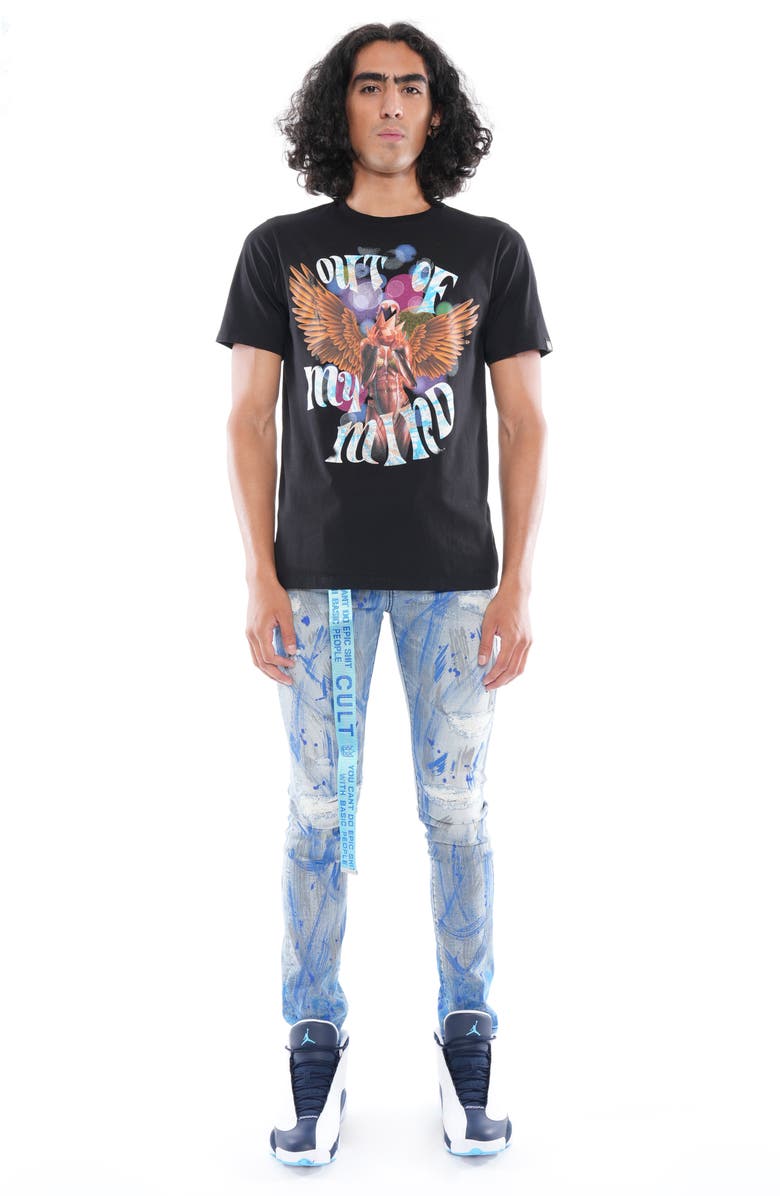 Cult of Individuality Punk Belted Distressed Super Skinny Jeans, Alternate, color, Scratch