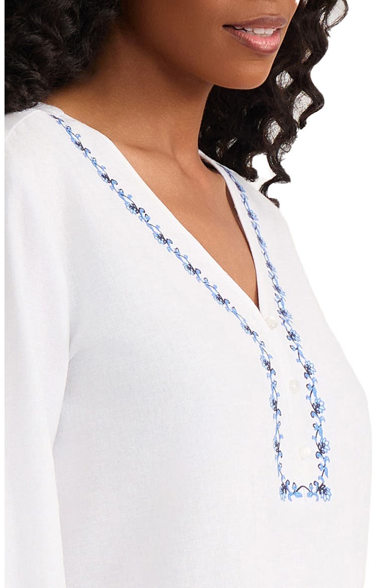 Embroidered Popover Top, Alternate, color, NATURAL WHITE/BLUE HORIZON MLT