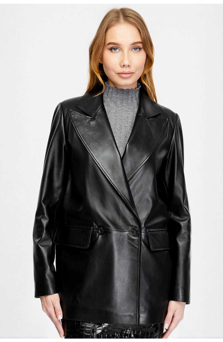 Furniq UK Cassandra Leather Jacket, Alternate, color, Black