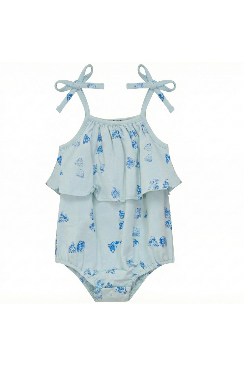 Girl Faded Ruffle Self-Tie Shoulder Bow Romper, Main, color, Sage