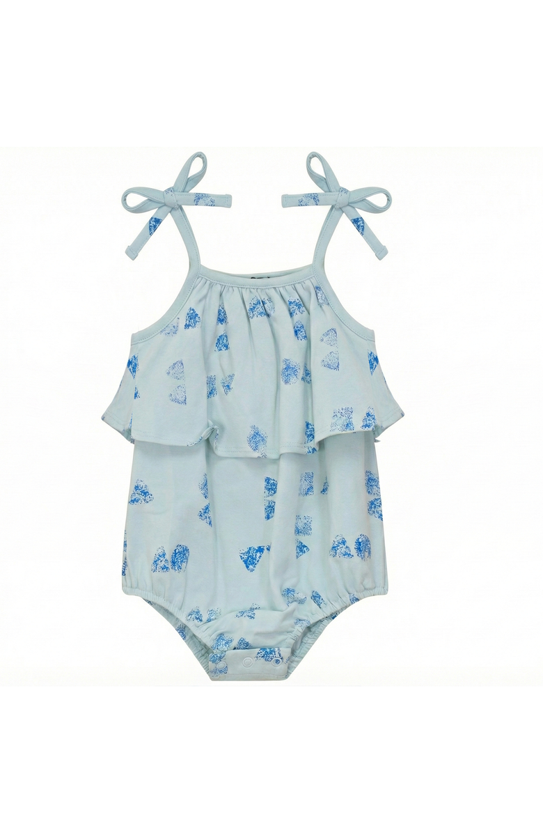 Puddles Girl Faded Ruffle Self-Tie Shoulder Bow Romper, Main, color, Sage