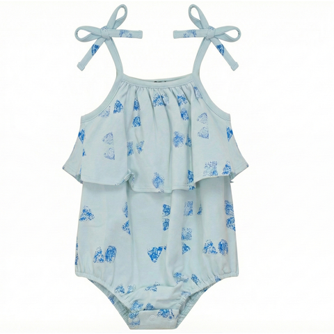 Girl Faded Ruffle Self-Tie Shoulder Bow Romper (Baby)