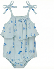 Puddles Girl Faded Ruffle Self-Tie Shoulder Bow Romper