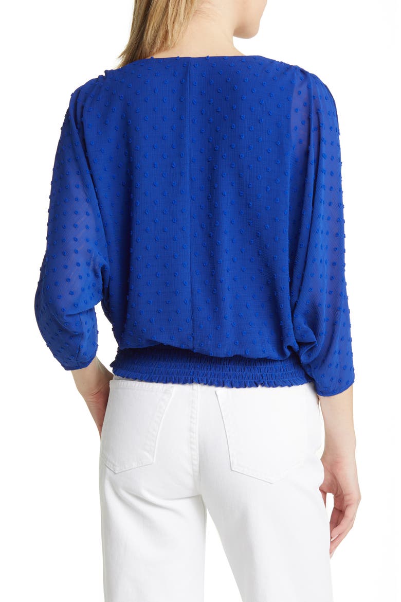 Clip Dot Smocked Blouson Top, Alternate, color, OPULENT BLUE