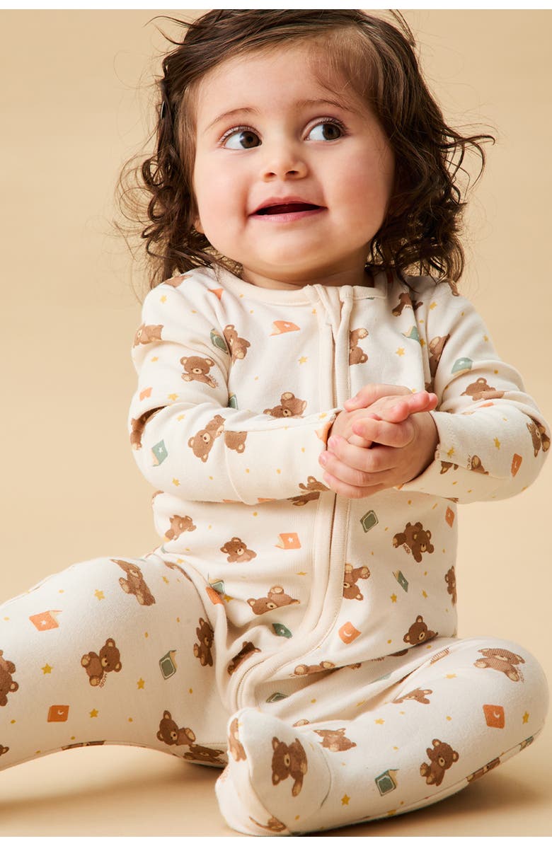 MORI Teddy Bear Two Way Zip-Up Sleepsuit, Alternate, color, Teddy Bear Print